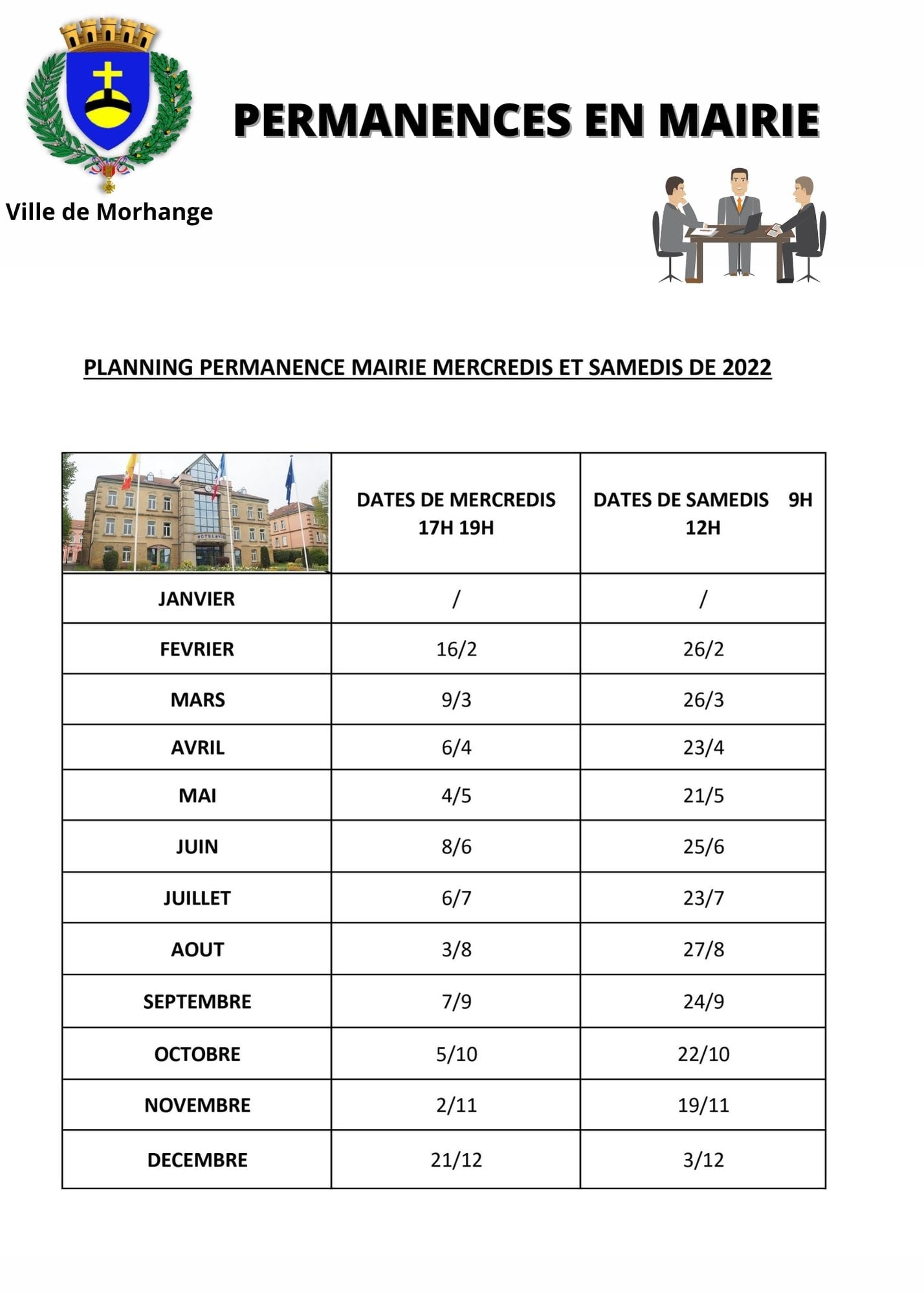 Planning permanence Mercredi &amp; Samedi